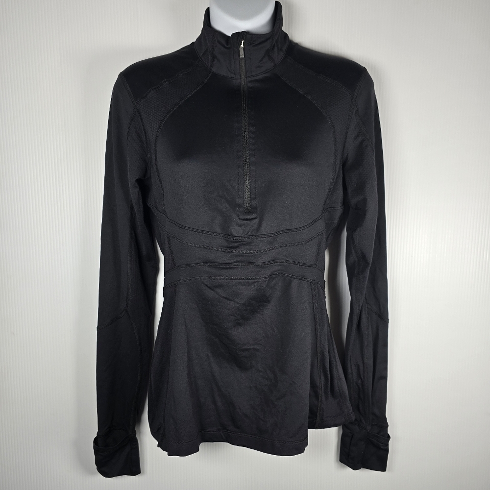 Lululemon Women's Black Half Zip Silky Athletic Jacket With Thumbholes Size 6